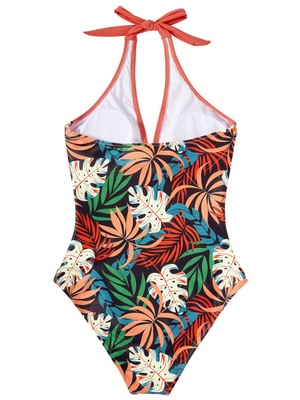 Costume Intero Donna Contenitivo - Scollo a V e Modellante - Corallo Tropicale