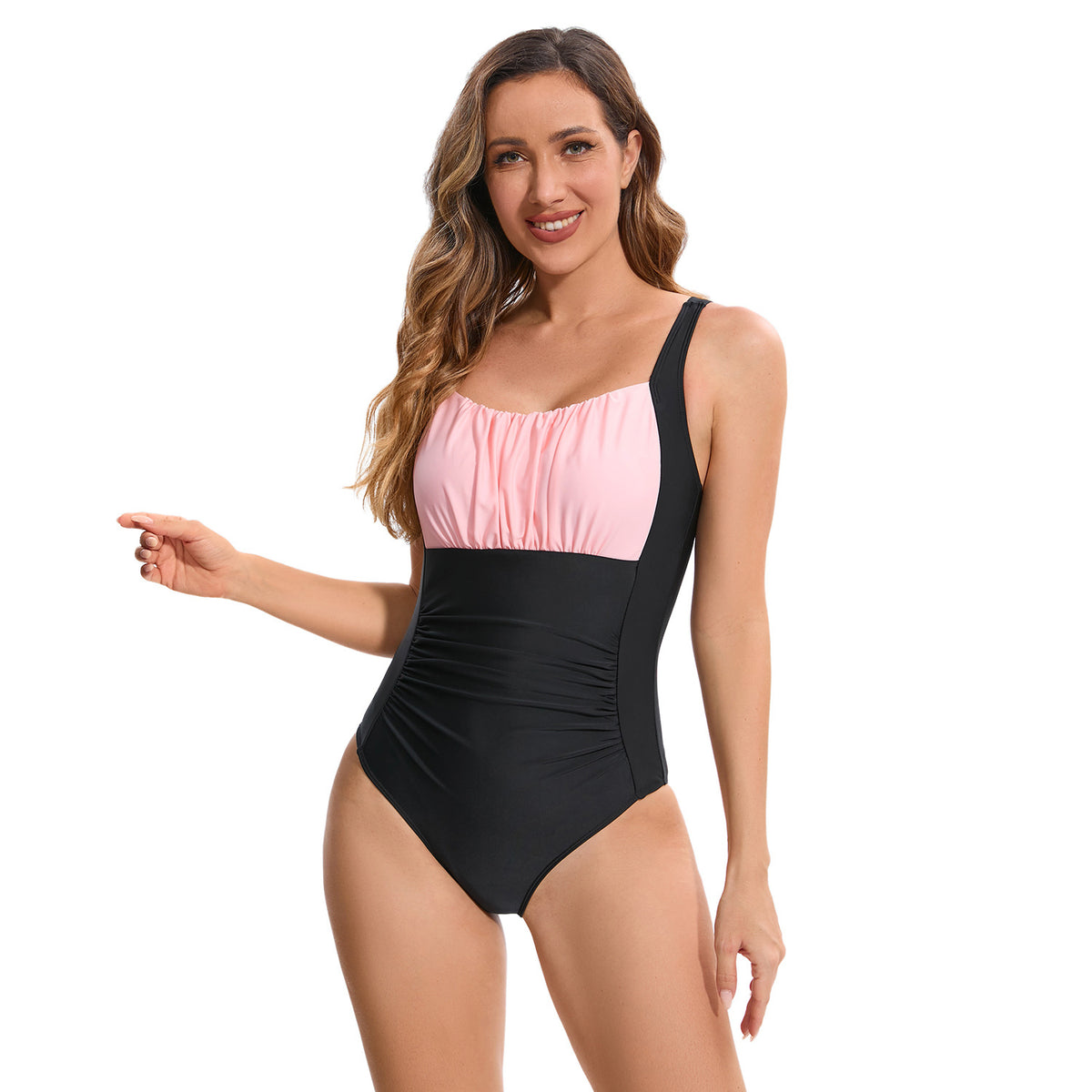 Costume Intero Donna Contenitivo Bicolore Nero e Rosa - Positano