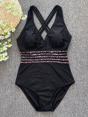 Costume Intero Donna Contenitivo Scollo V Fascia Modellante Leopardata