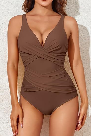 Costume Intero Donna Modellante – Scollo a V Drappeggiato, Effetto Snellente