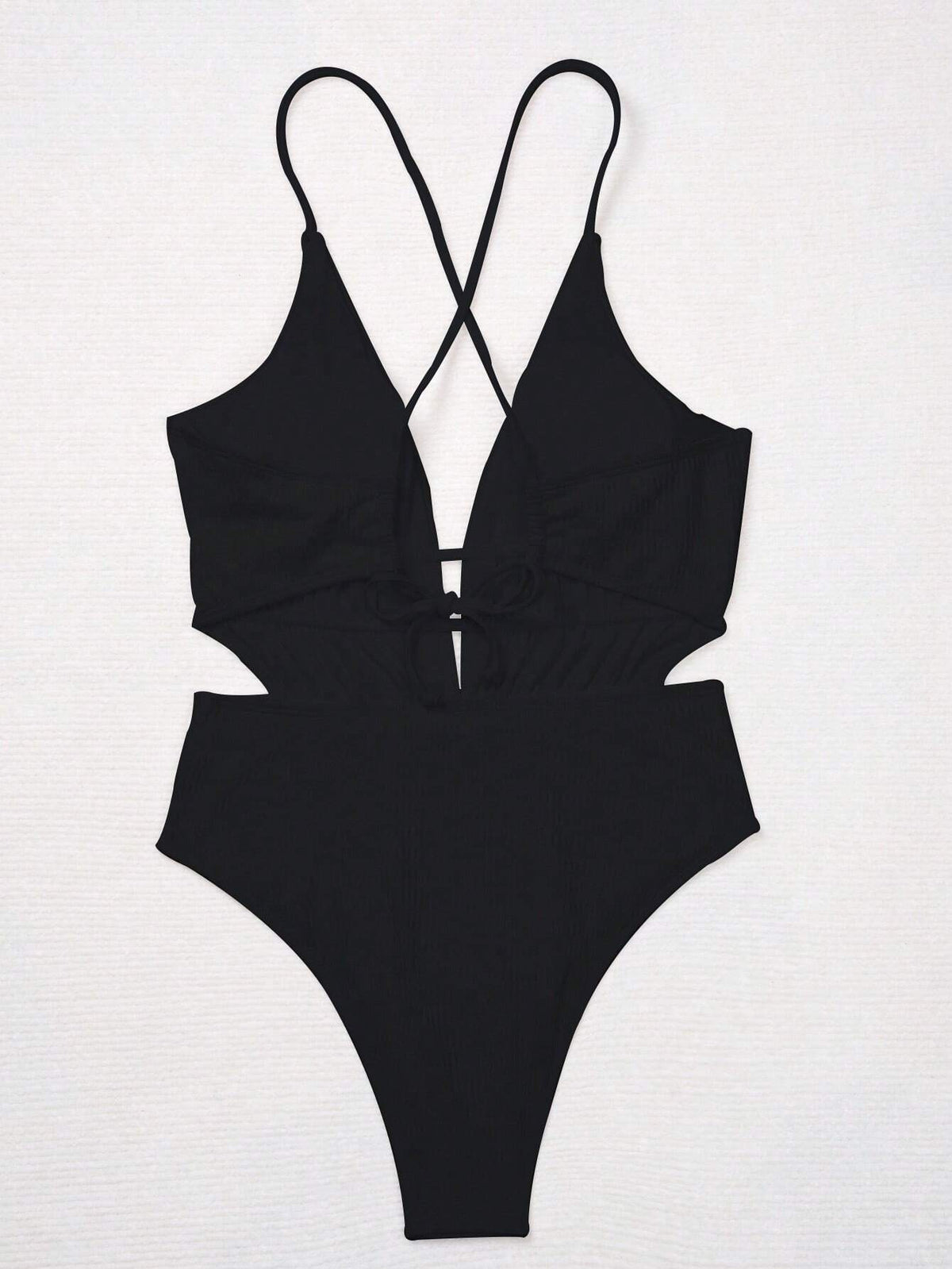 Costume Intero Donna Scollo V Profondo Schiena Aperta Nero Costine