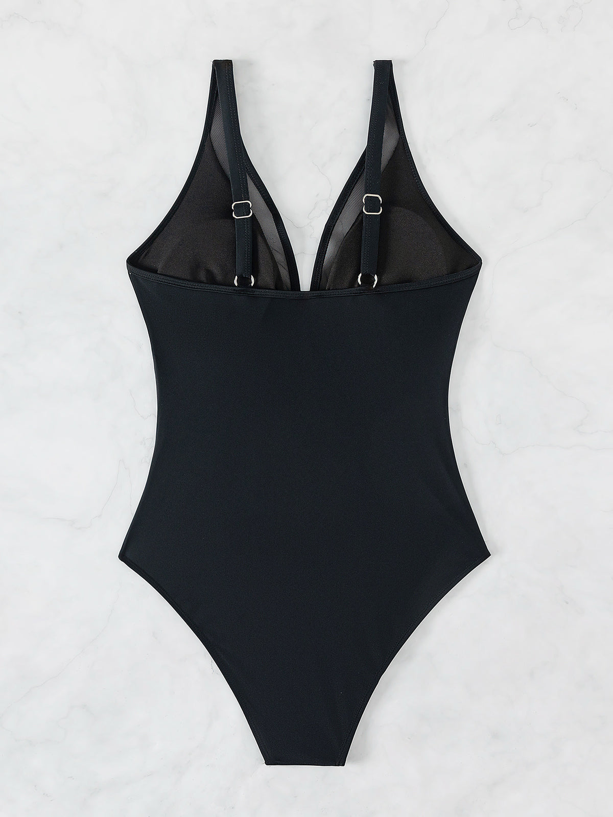 Costume Intero Donna Scollo V Profondo con Mesh Trasparente Nero