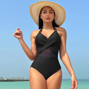 Costume Intero Modellante con Incrocio e Tulle