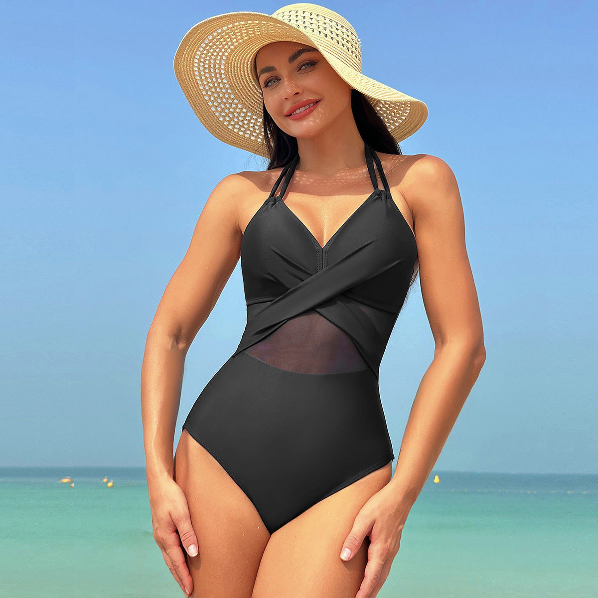 Costume Intero Modellante con Incrocio e Tulle