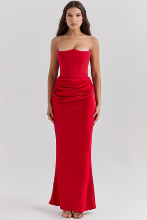Rosalie - Vestito Lungo Satinato con Corsetto e Drappeggio