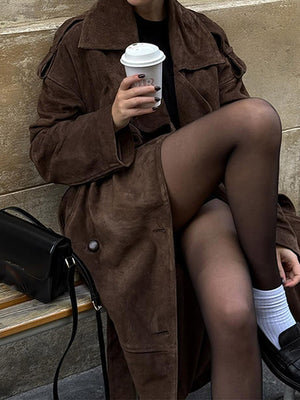 Giulia - Cappotto Lungo in Pelle Scamosciata