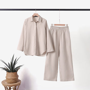 Completo Estivo Donna Livia – Camicia e Pantaloni in Cotone e Lino, Fresco e Comodo