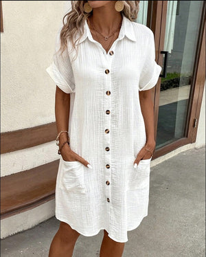 Vestito Donna Estivo Chemisier – Abito Camicia con Tasche e Bottoni