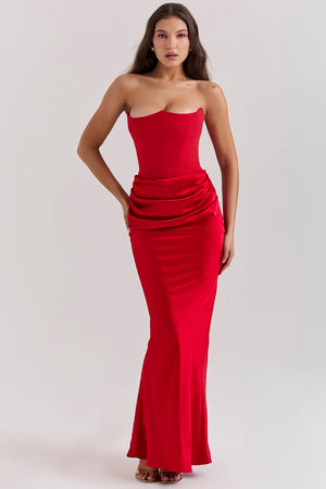 Rosalie - Vestito Lungo Satinato con Corsetto e Drappeggio