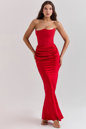Rosalie - Vestito Lungo Satinato con Corsetto e Drappeggio