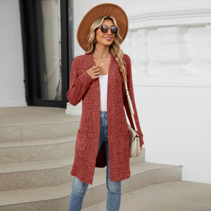 Cardigan Donna Lungo Elegante Chiara – Maglia a Coste Morbida con Tasche