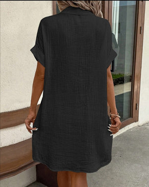 Vestito Donna Estivo Chemisier – Abito Camicia con Tasche e Bottoni