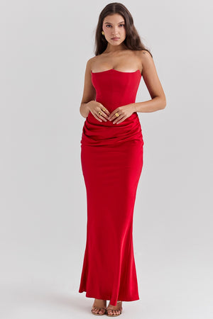 Rosalie - Vestito Lungo Satinato con Corsetto e Drappeggio