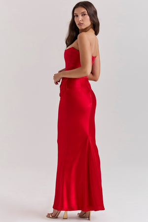 Rosalie - Vestito Lungo Satinato con Corsetto e Drappeggio