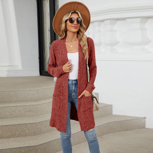 Cardigan Donna Lungo Elegante Chiara – Maglia a Coste Morbida con Tasche