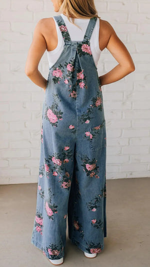 Salopette Donna Larga – Denim Floreale con Tasche e Comfort Giada