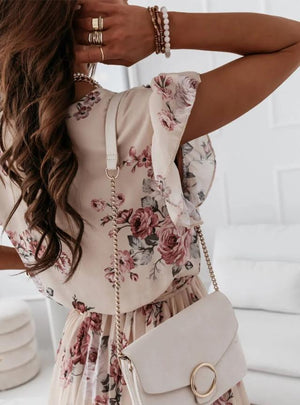 Vestito Donna Elegante Corto – Abito Floreale a Portafoglio con Cintura
