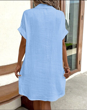 Vestito Donna Estivo Chemisier – Abito Camicia con Tasche e Bottoni