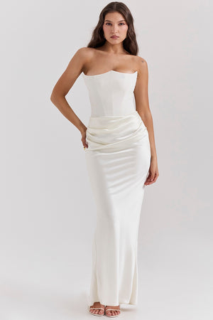 Rosalie - Vestito Lungo Satinato con Corsetto e Drappeggio