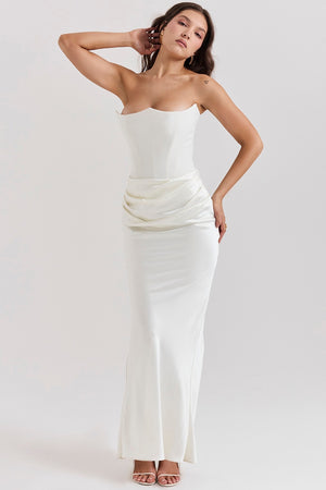 Rosalie - Vestito Lungo Satinato con Corsetto e Drappeggio
