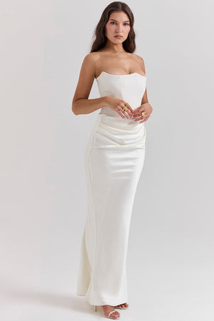 Rosalie - Vestito Lungo Satinato con Corsetto e Drappeggio
