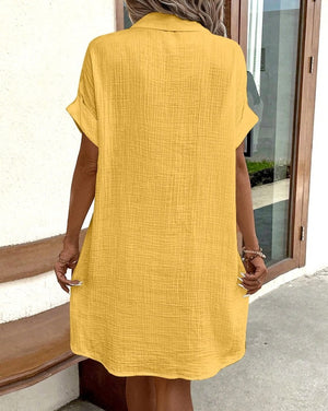 Vestito Donna Estivo Chemisier – Abito Camicia con Tasche e Bottoni