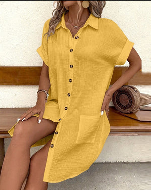 Vestito Donna Estivo Chemisier – Abito Camicia con Tasche e Bottoni