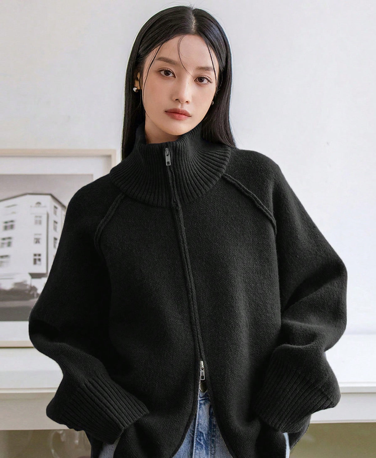 Giacca Donna Elegante Sofia – Modello Lungo con Cerniera e Collo Alto Morbido