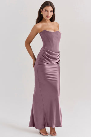 Rosalie - Vestito Lungo Satinato con Corsetto e Drappeggio