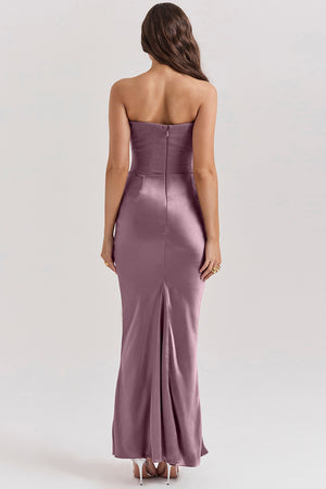 Rosalie - Vestito Lungo Satinato con Corsetto e Drappeggio