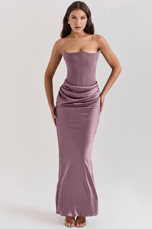 Rosalie - Vestito Lungo Satinato con Corsetto e Drappeggio