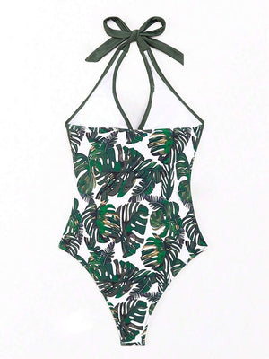 Costume da Bagno Foglia Tropicale – Scollo a V e Stile Modellante