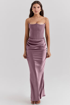 Rosalie - Vestito Lungo Satinato con Corsetto e Drappeggio