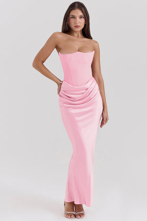 Rosalie - Vestito Lungo Satinato con Corsetto e Drappeggio
