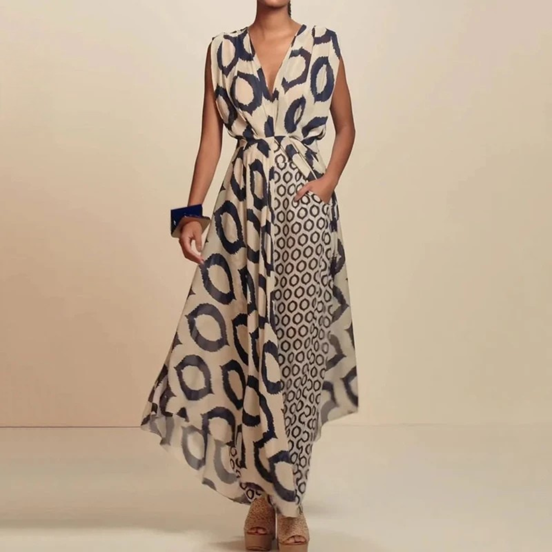 Vestito Boho Lungo Donna con Tasche – Stampa Etnica Elegante e Taglio Fluido