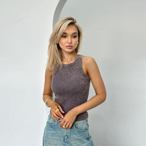 Elain - Canotta a Coste Effetto Slavato  Leela Moda