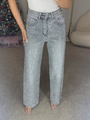 Jeans Donna Straight Vita Alta con Brillanti Elegante Leela Moda