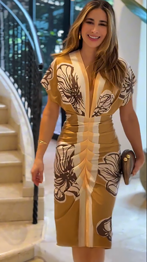 Vestito Douriane Lungo con Stampa e Scollo Profondo