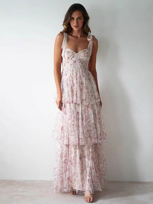 Fiorella - Vestito Lungo Floreale a Balze