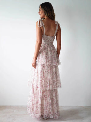 Fiorella - Vestito Lungo Floreale a Balze
