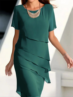 Eliana - Abito Elegante a Strati in Chiffon Leggero Leela Moda Abito Festa Abito da Sera Abito Cerimonia