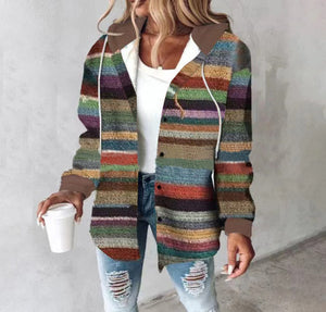 Giacca Camicia Donna a Quadri con Cappuccio - Casual Chic e Mezza Stagione - Martina