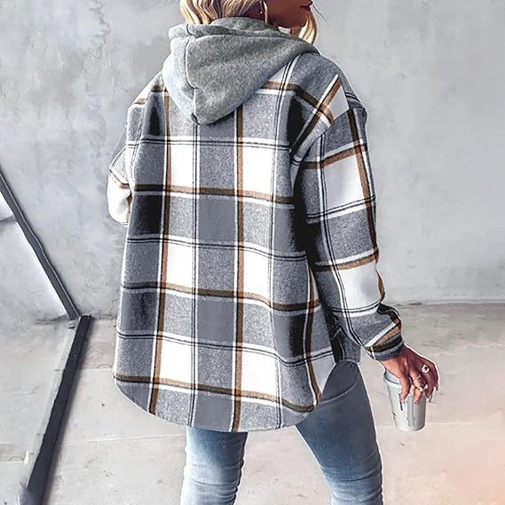 Giacca Camicia Donna a Quadri con Cappuccio - Casual Chic e Mezza Stagione - Martina