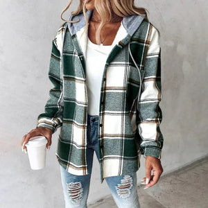 Giacca Camicia Donna a Quadri con Cappuccio - Casual Chic e Mezza Stagione - Martina
