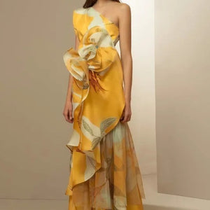 Vestito Lungo Asimmetrico Floreale Elegante