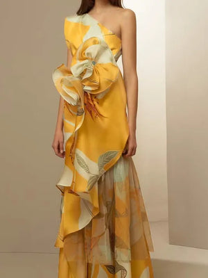 Vestito Lungo Asimmetrico Floreale Elegante