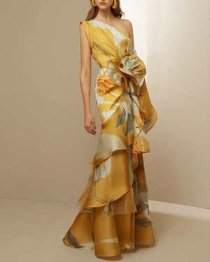 Vestito Lungo Asimmetrico Floreale Elegante