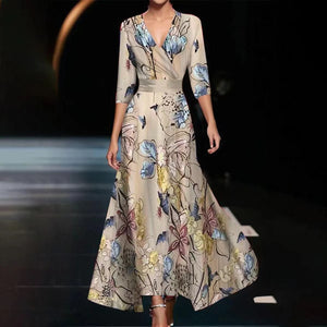 Panarea – Vestito Lungo Floreale con Scollo Profondo Elegante