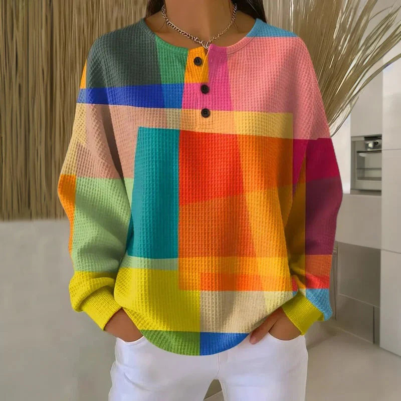 Maglia Donna Colorata Casual e Comoda per Tutti i Giorni - Morbida con Stampa Geometrica Moderna - Giulia