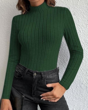 Maglietta Donna a Costine con Collo Alto e Maniche Lunghe – Sofia